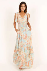 Christabel Tiered Maxi Dress - Blue Floral