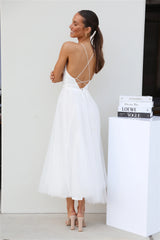 Signal My Way Tulle Midi Dress White