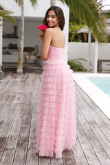 Lovers In Paris Strapless Tulle Maxi Dress Pink