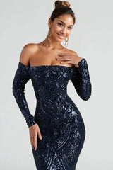 Sierra Sequin Off The Shoulder Formal Dress