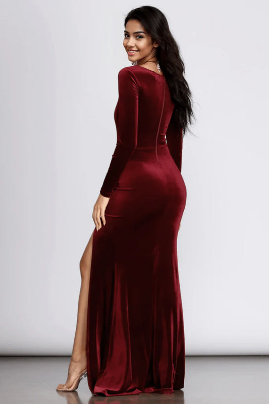 Coretta Velvet Evening Gown Burgundy