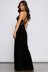 Lace-Up Back Velvet Dress