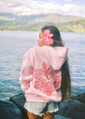 "Hawaii Hibiscus" Hoodie in Blush