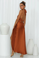 Light Minds Satin Midi Dress Chocolate