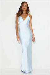 Nights Under Stars Satin Maxi Dress Light Blue