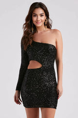 Sparkle Party Sequin One-Shoulder Mini Dress