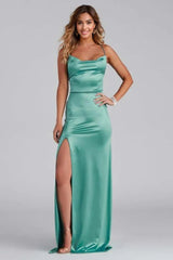 Sleeveless Satin High Slit Formal Dress