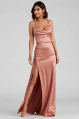 Sleeveless Satin High Slit Formal Dress