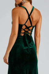 Lace-Up Back Velvet Dress