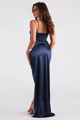 Mayra Formal Satin Slit Long Dress