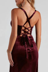 Lace-Up Back Velvet Dress