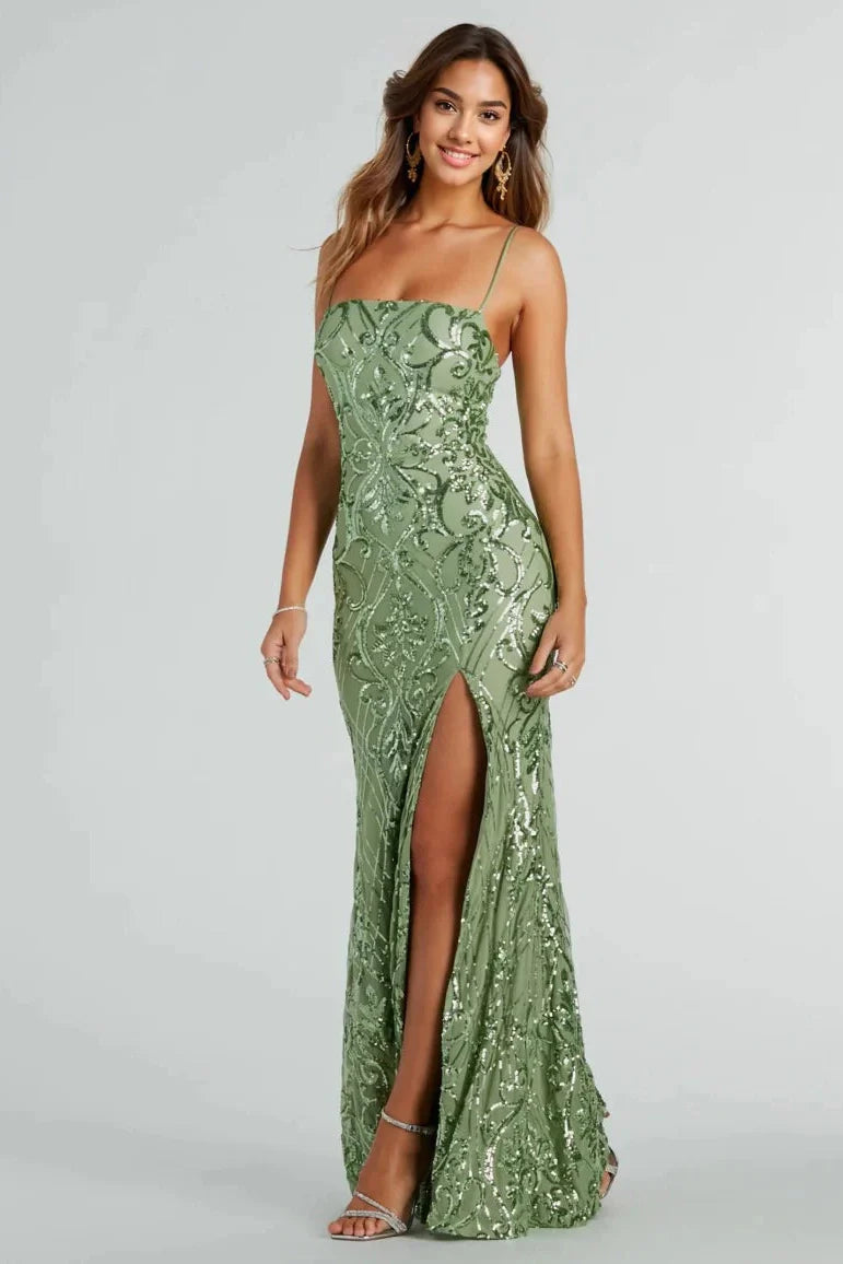 Formal Sequin Slit Mermaid Long Dress