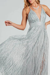 Formal Glitter Tulle A-Line Long Dress