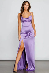 Sleeveless Satin High Slit Formal Dress