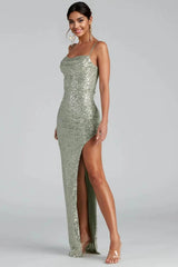 Fatima Sequin Cowl Neck Bodycon Formal Dress