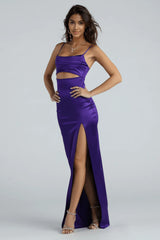 Kyla Cutout High Slit Satin Formal Dress