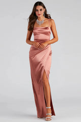 Mayra Formal Satin Slit Long Dress