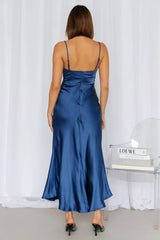 No Cloudy Skies Satin Maxi Dress Navy