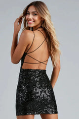 Formal Sequin Cross-Back Mini Dress