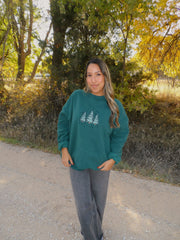 Winter Green Christmas Tree Embroider Sweatshirt