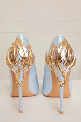 High Heel Embellished Satin Court Shoes in Blue