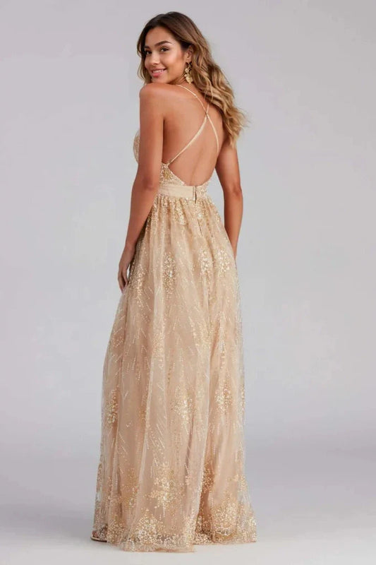 Formal Plunging Glitter Dress