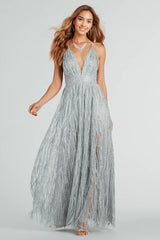 Formal Glitter Tulle A-Line Long Dress