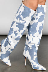 Moo Over Denim Knee-High Stiletto Boots