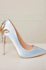 High Heel Embellished Satin Court Shoes in Blue