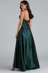 Lorella Satin Empire Lace Back Formal Dress