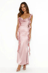 Romance High Satin Maxi Dress Blush