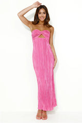 Wearing This Tonight Plisse Strapless Maxi Dress Pink