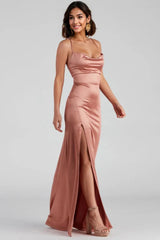 Sleeveless Satin High Slit Formal Dress