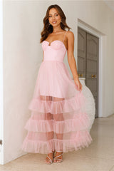 Queen Thoughts Tulle Maxi Dress Pink