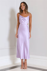 Standing Tall Satin Midi Dress Lilac