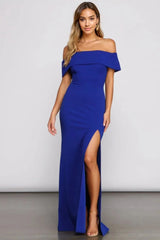 Off Shoulder Front Slit Dress