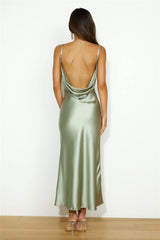 Lavish Love Satin Maxi Dress Green