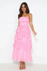 Number One Option Strapless Midi Dress Pink