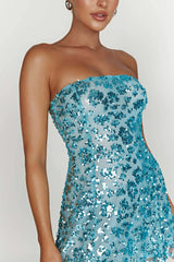 Strapless Sequin Mini Dress - Powder Blue