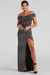 Formal Glitter Wrap Dress