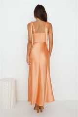 Define Luxury Satin Maxi Dress Peach