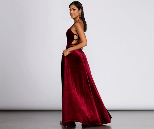 Dakota Velvet Lace Up Evening Gown