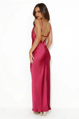 Nights Under Stars Satin Maxi Dress Berry