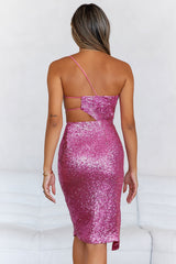 Lipstick And Champagne Sequin Midi Dress Pink