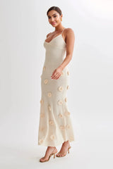 Suki Crochet Maxi Dress With Flowers - Nude