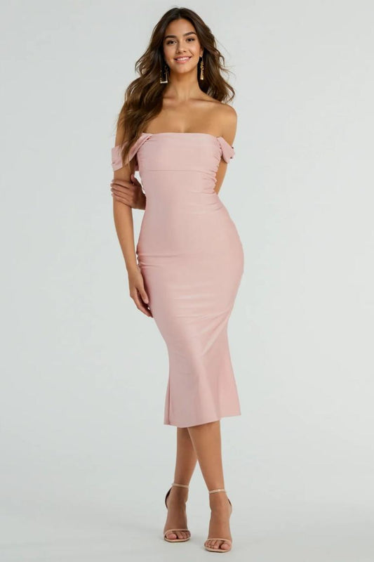 Exceptional Off-The-Shoulder Flared Midi Dress