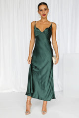 No Cloudy Skies Satin Maxi Dress Forest Green