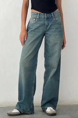 Low Rise Parallel Jeans in Vintage Blue Green