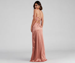 Cassie Sleeveless Satin High Slit Formal Dress