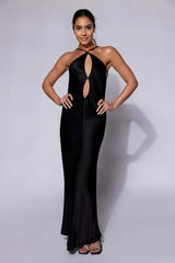 Lucia Satin Cut Out Maxi Dress - Black